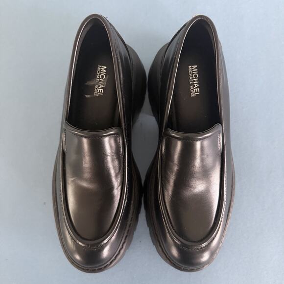 Michael Kors Shiloh Black Leather Chunky Lug Sole Platform Loafers - Picture 7 of 10